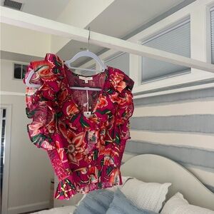 Floral Ruffle Pink Tank Top